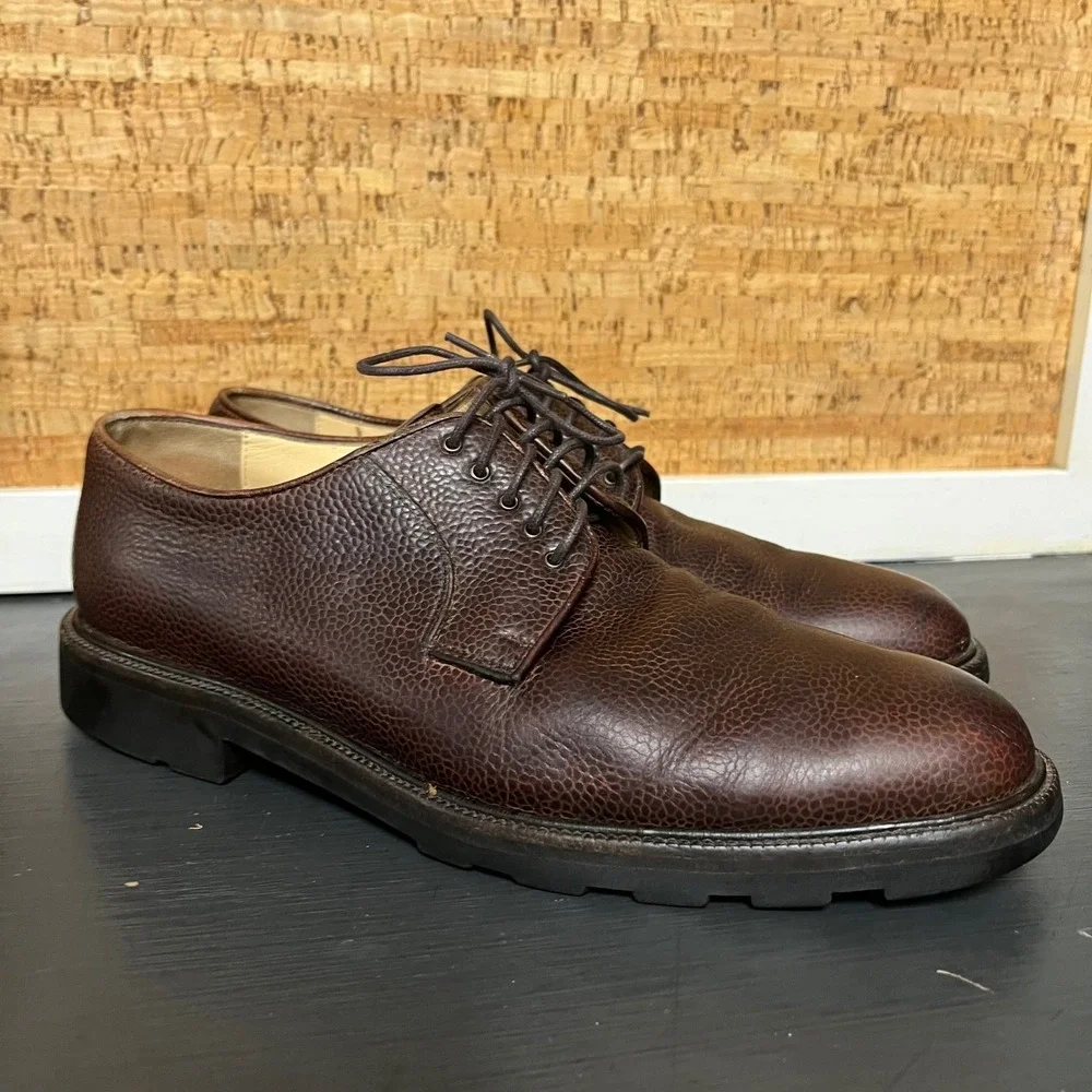 Salvatore Ferragamo Men 8.5 2E Brown Pebble Grain Leather Lug Sole Derby 617 B22